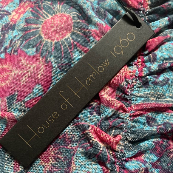 HOUSE OF HARLOW 1960 Women's M Floral Pink Blue Ruched Cocktail Bodycon Dress - Picture 4 of 5